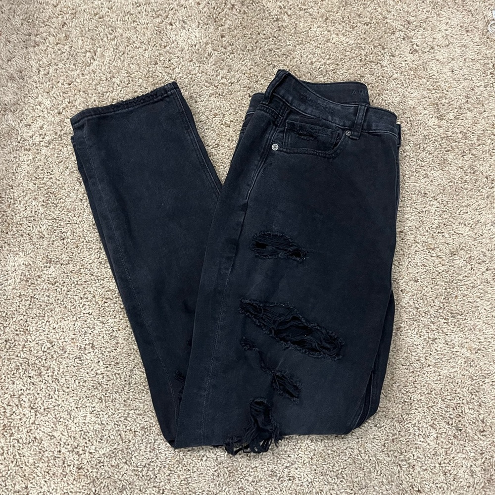 Black distressed American Eagle mom jeans